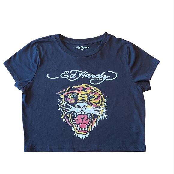 Ed Hardy RETRO TIGER CROPPED BABY TEE Size XL - Picture 1 of 8